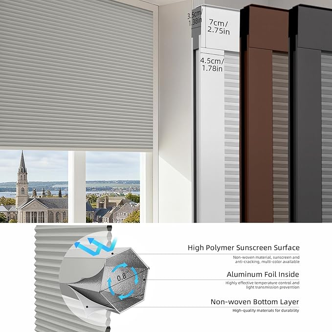 ZSTARR Motorized Skylight Shades Blackout Cellular Honeycomb Electric Blinds with Solar Panel Cordless Rechargeable with Remote for Roof and Slanted Windows (Blackout Earth Grey)