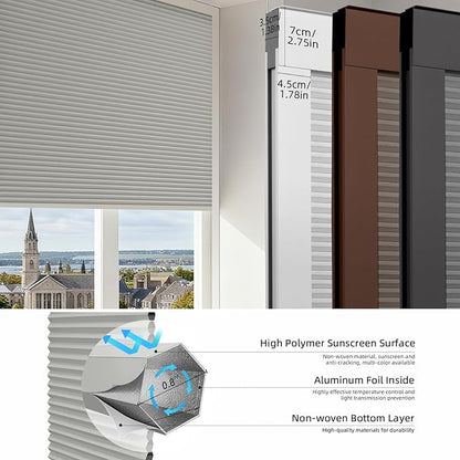 ZSTARR Motorized Skylight Shades Blackout Cellular Honeycomb Electric Blinds with Solar Panel Cordless Rechargeable with Remote for Roof and Slanted Windows (Blackout Earth Grey)