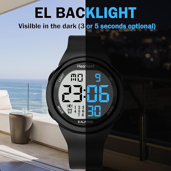 8 Vibrating Alarm Watch Medication Reminder Watch for Elderly Big Number Digital, Silent Alarm Wristband with Light and Timer 50 M Waterproof Watch