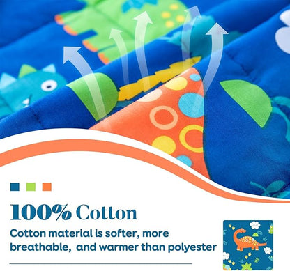 Sivio Weighted Blanket - All-Natural 100% Cotton Heavy Blanket 7 lbs 41 x 60 inches, Breathable Cooling Soft Cotton Throw Blanket for Calm Sleeping for Home and School Nap, Blue Dinosaur