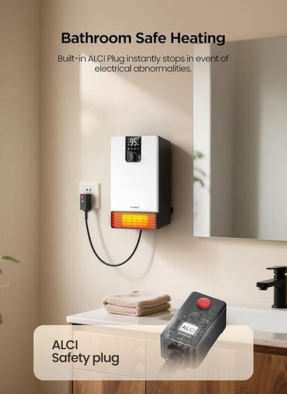 GiveBest Smart Wall Heater, 1500W Fast Heating Electric Space Heater for Indoor Use, 3 Heating Modes, Adjustable Thermostat, 24H Timer, Easy Mounted for Bedroom, Office, Home, White
