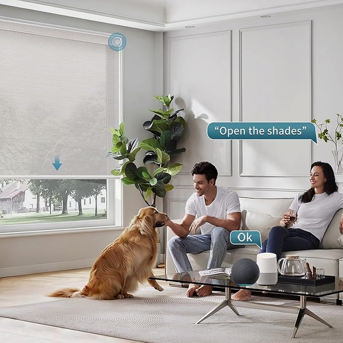 Motorized Blinds,Motorized Light Filtering Shades, 50% Blackout Smart Shades for Windows, Half-Shading Electric Blinds with Remote, APP/Voice Control,Sunscreen PVC Free Pearl