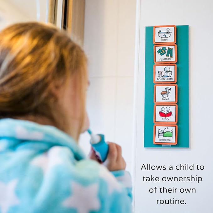 Morning and Bedtime Routine Chart with 12 visual symbols pecs cards by Create Visual Aids to support routine, transition for children, autism, aspergers, ADHD, speech and language delay.