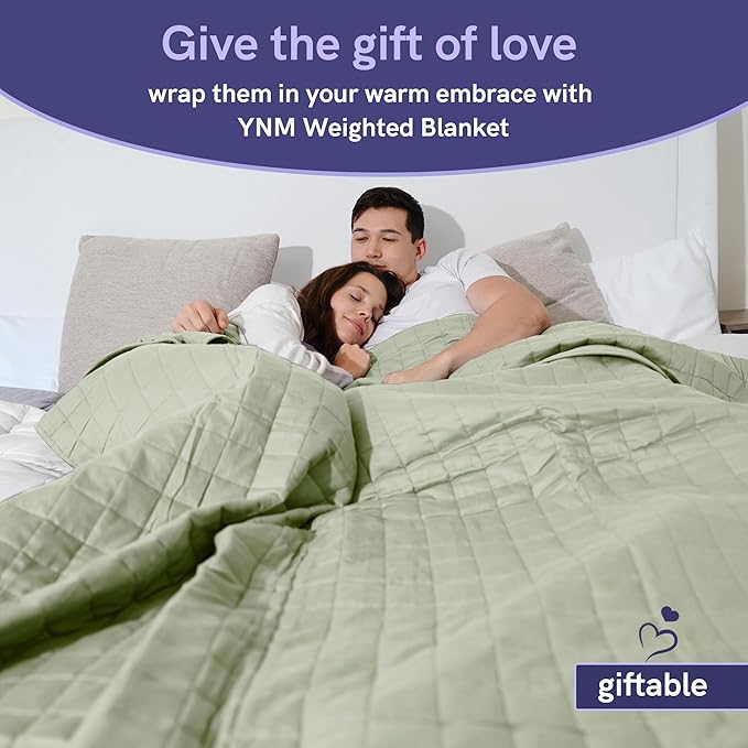 YnM 25lbs Weighted Blanket for Adults, Cotton/Polyester Heavy Bed Throw for All Season Use, Ideal for One Person of 240lbs (60x80 Inches, Queen Bed, Avocado/White Reversible)