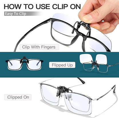 Trysee Blue Light Clip Ons for Glasses for Men Women Blue Light Blocker Fit Over Computer Glasses TS801