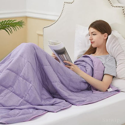 Satwip Cooling Weighted Blanket 12 Pounds Cool Moire Jersey Twin Size Bed Blanket for Hot Sleeper with Soft Breathable Sanded, 48 x 72 inches, Purple