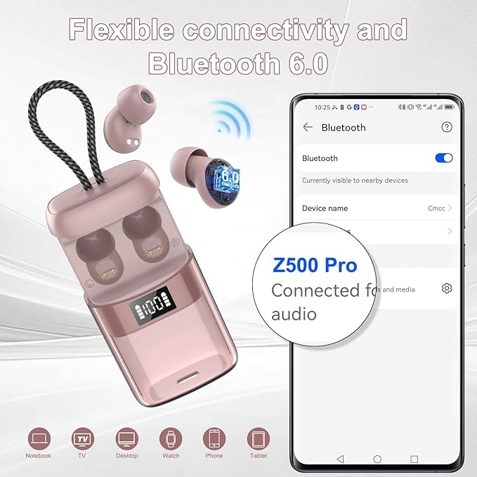 2026 Sleep Earbuds Bluetooth 6.0 in Ear, Mini Sleep Headphones with Sleep Monitor and APP, Small Earplugs for Side Sleepers, 48H Playtime Sleep Earphones with Sleep Mode, Personal Alarm, Rose Gold