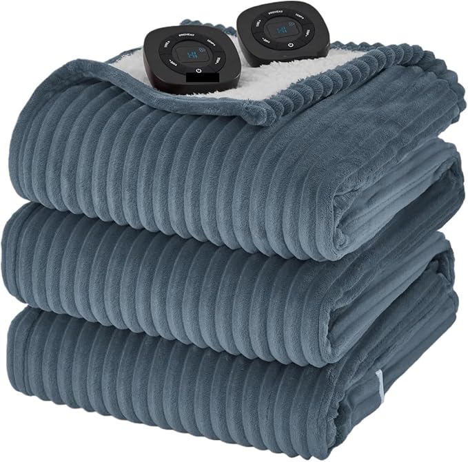 Dual-Monitor Temperature-Adjustable Electric Blanket, Timed Blanket, for Home Use, (90x100 Inches, Gray)(08 - White)