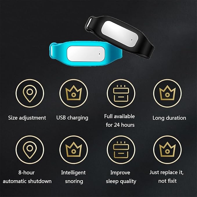 Unisex Anti Snoring Wristband Watch, Bionic Detection 3-Speed Intensity, Adjustable Strap for Airplane, Black(White)
