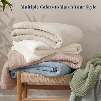 PHF Cooling Muslin Blanket Twin Size 60"x80", 6-Layer Lightweight Gauze Blanket Made from 35% Rayon Derived from Bamboo & 65% Cotton, Breathable & Ultra Soft Cozy for Hot Sleepers, French Oak