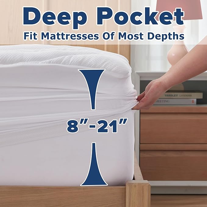 Twin Size Mattress Pad for Pain Relief, Pillow Top Cooling Twin Mattress Topper for Single Bed, Thick Fluffy Mattress Protector Cover Quilted Fitted Deep Pocket (39x75 inch, White)