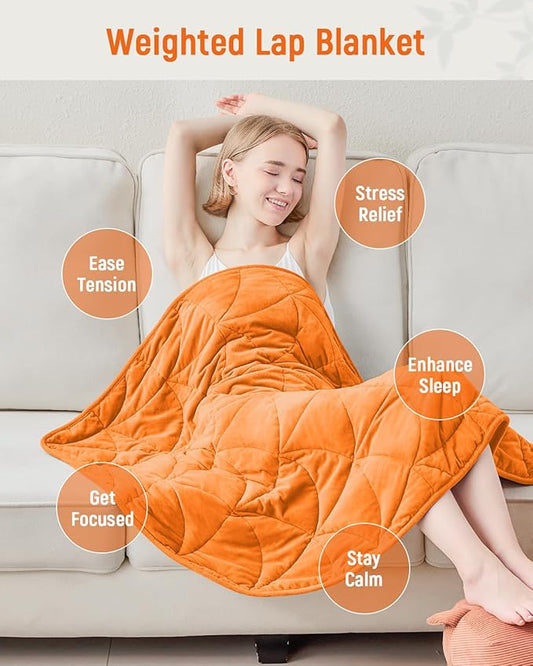 Weighted Lap Blanket 7 lbs for Adults, Luxury Soft Small Weighted Blanket, Compact Portable Weighted Lap Pad for Relaxation, Sleeping, Travel, All-Season Use, Bright Orange, 40" x 52"