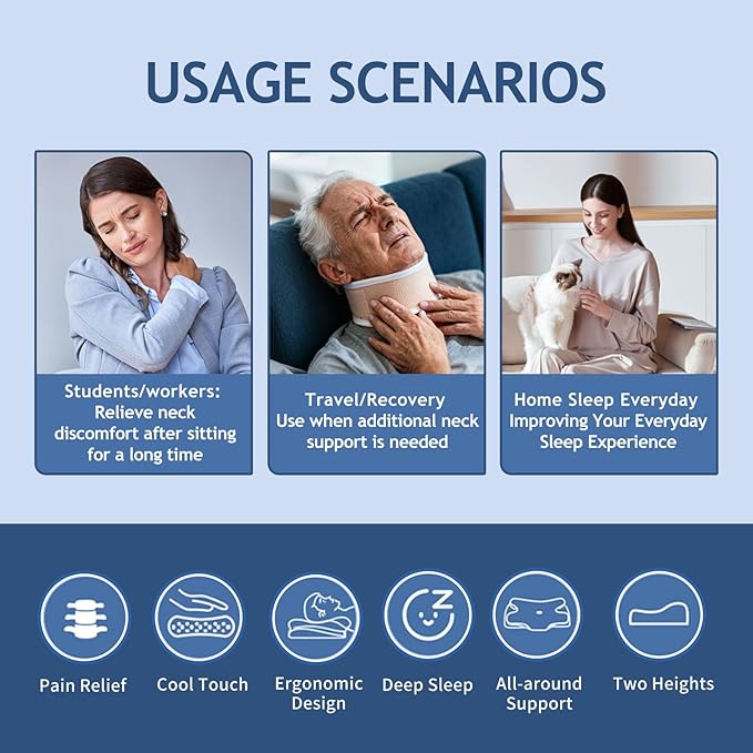 for Sleep Apnea, 2-in-1 Ergonomic Cervical Contour Memory Foam Pillows, Breathable Odorless, Neck Support for Side & Back Sleepers (Black)