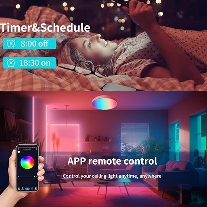 HomeKit Smart LED Ceiling Lights RGBCW Color Changing Ceiling Light Work with Apple HomeKit, Alexa Google Home Flush Mount Ceiling Lamp 24W Dimmable for Living Room, Bedroom, Home Use