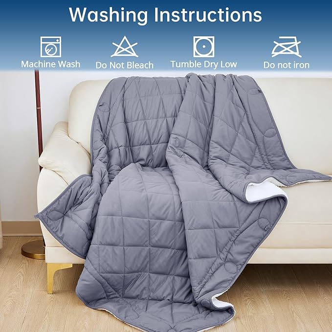 OMYSTYLE Sherpa Reversible Weighted Blanket, Cooling Heavy Blanket for Adults, Reversible Design with Plush Sherpa Fleece and Velvety Brushed, King Size(20lbs, 88''x104''), All Season Use, Dark Grey