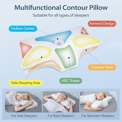 HOMCA Cervical Pillow Memory Foam Pillows - Contour Memory Foam Pillow for Neck Pain Relief, Orthopedic Neck Bed Pillow for Side Sleepers Back and Stomach