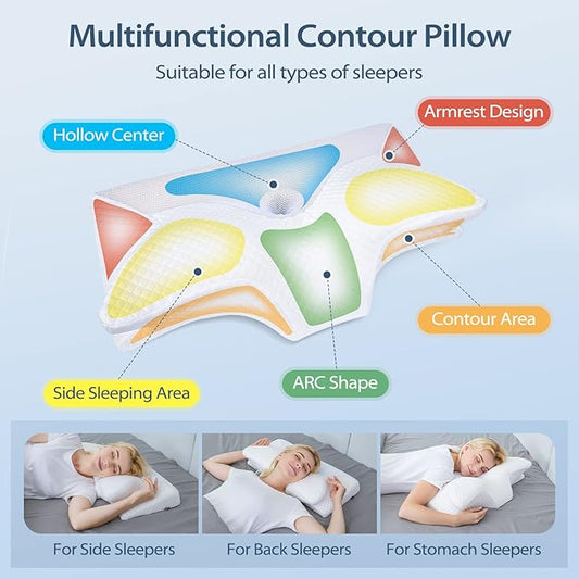 HOMCA Cervical Pillow Memory Foam Pillows - Contour Memory Foam Pillow for Neck Pain Relief, Orthopedic Neck Bed Pillow for Side Sleepers Back and Stomach