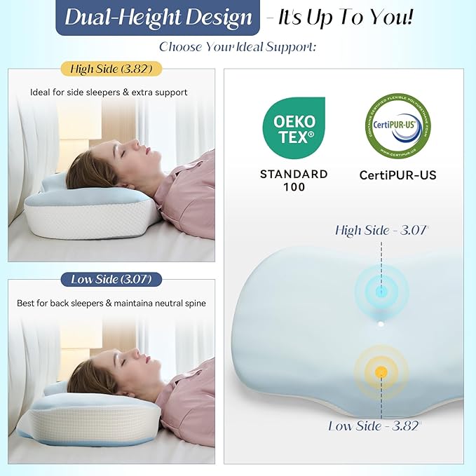 Cervical Pillow for Neck and Shoulder Support, Ergonomic Contour Sleeper Pillows, Adjustable Height Memory Foam Bed Pillow with Breathable Pillowcase for Back, Side, Stomach Sleeper