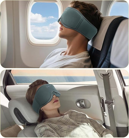 Bamboo Cotton Large Sleep Mask with Bluetooth Wireless Headphones - Blackout Eye Mask for Sleeping 3D Contoured Sleep Headband Ear Muffs Lengthen & Low Noise Hook for Better Experience (Grey)