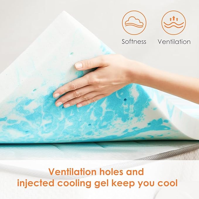 NEWBULIG 2 Inch King Cooling Gel Memory Foam Mattress Topper, Breathable Bed Pad for Sleeper Sofa, Couch, RV and Camper, CertiPUR-US Certified