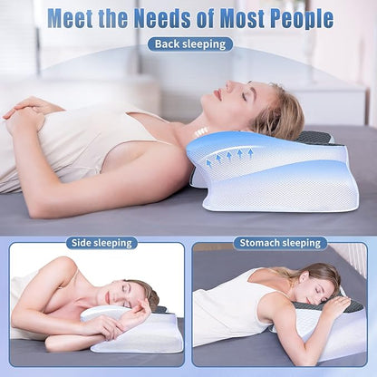 SAHEYER Cervical Neck Pillow, Memory Foam Pillow for Neck Pain Relief and Snoring, Ergonomic Pillow for Side Sleeper, 2 in 1 Orthopedic Pillow for Back and Stomach Sleeper, White