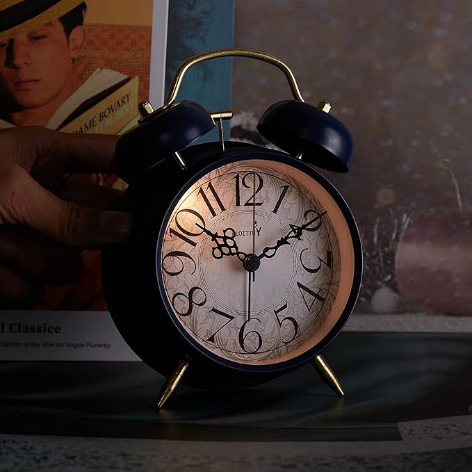 Loud Alarm for Deep Sleepers 4'' Retro Twin Bell Alarm Clock with Backlight for Bedroom and Home Decoration (Retro Blue)