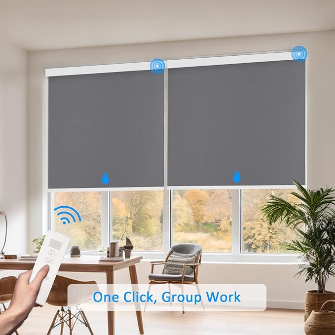 Motorized Blinds with Remote Cordless Automatic Motorized Shades Custom Blinds for Windows Smart Curtains Compatible with Alexa Google Home(Blackout Thunder Grey,W49 x H72in)