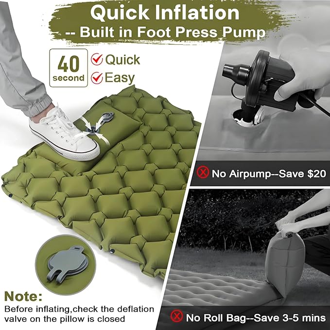 1.8 Pounds Ultralight Camping Sleeping Pad - R-Value 3.0 for 4 Seasons, Durable & 100% Waterproof Outdoor Air Mattress, Compact Sleeping Mat for Hiking, Backpacking, Travel
