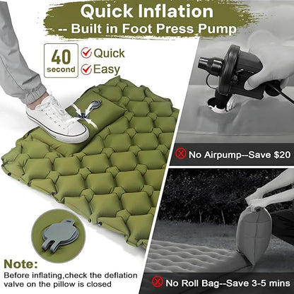 1.8 Pounds Ultralight Camping Sleeping Pad - R-Value 3.0 for 4 Seasons, Durable & 100% Waterproof Outdoor Air Mattress, Compact Sleeping Mat for Hiking, Backpacking, Travel