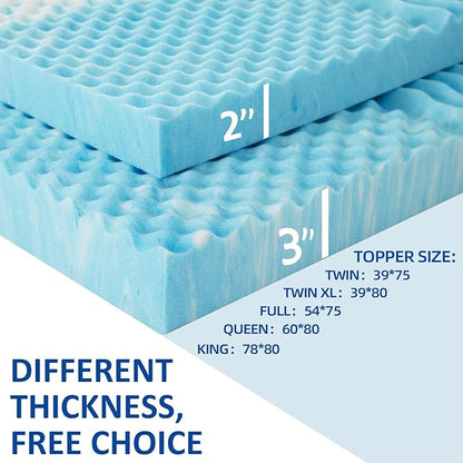 SINWEEK 2 Inch Mattress Topper 5-Zone Memory Foam Mattress Topper Pressure Relieve Soft Mattress Pad, CertiPUR-US Certified, King Size Blue
