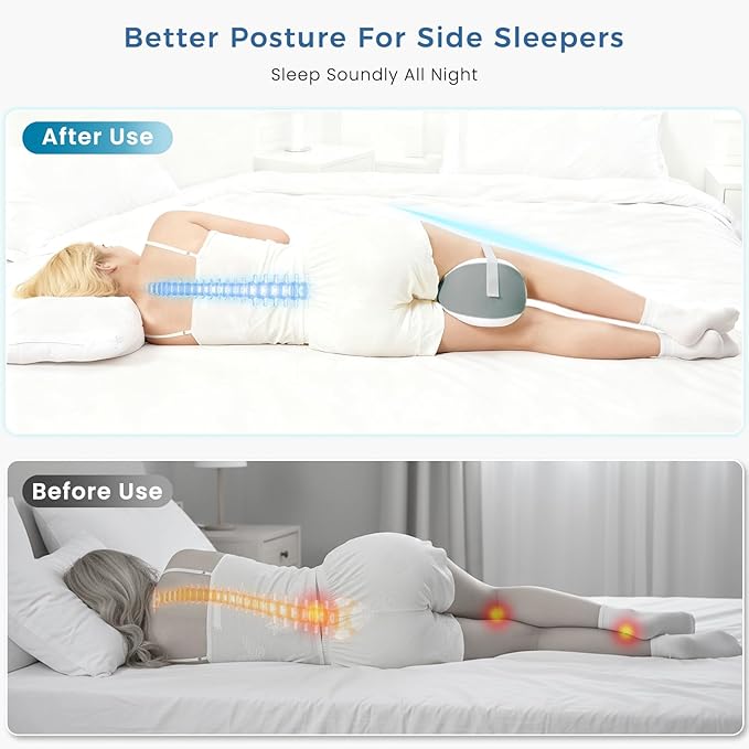 Knee Pillow for Side Sleepers, Leg Pillow for Side Sleeping, Hip, Sciatica & Lower Back Pain Relief, with Contoured Memory Foam & Non-Slip Strap for All-Night Support