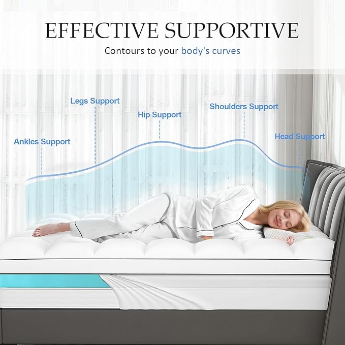 4 Inch King Mattress Topper Dual Layer,2 Inch Gel Memory Foam Plus 2 Inch Cooling Pillow Top Mattress Pad Cover for Back Pain, with 8-21 Inch Deep Pocket