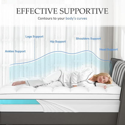 4 Inch Queen Mattress Topper Dual Layer, 2 Inch Gel Memory Foam Plus 2 Inch Cooling Pillow Top Mattress Pad Cover for Back Pain, with 8-21 Inch Deep Pocket