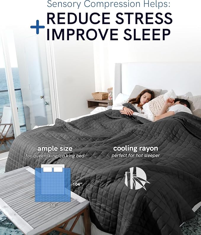 YnM King Size Cooling Weighted Blanket for Adults (88x104 Inches, 20 Pounds, Dark Grey), Perfect for Hot Sleepers with Cooling Rayon/Glass Beads, Heavy Bed Blanket for Couple on Queen or King Bed