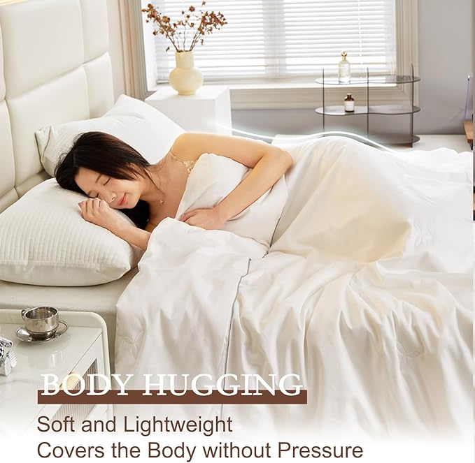 YOUR MOON Luxurious Summer/Spring Lightweight Mulberry Silk Comforter King Size,100% Natural Long Strand Silk Fill Duvet Blankets, Luxury Bedding Summer, Noiseless Cotton Shell (White)