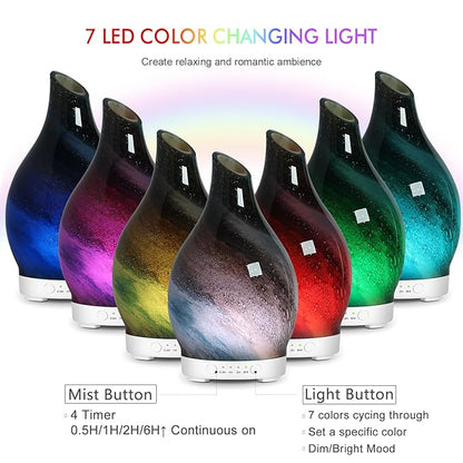 Aromatherapy Diffuser Essential Oil Diffuser - Glass Diffuser Ultrasonic Cool Mist Aroma Diffuser 150ml Scented Oil Diffuser with Auto-Off Protection & 7 Colors Night Light for Home Office Decor&Gift