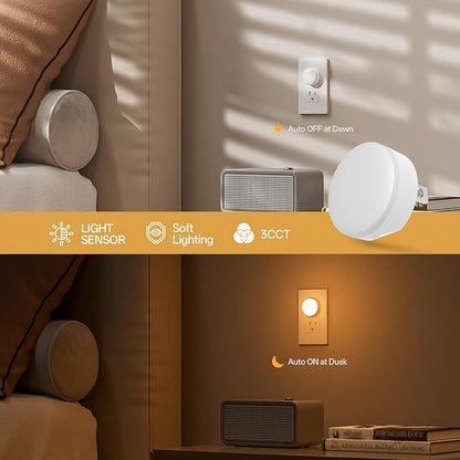 Night Light Plug in, Dimmable LED Mini Nightlights for Kids, Auto Dusk to Dawn Sensor, Automatic On and Off Night Lamp for Hallway,Bedroom, Stairway, 3 Brightness, Energy Efficient, 3CCT, 4Pack