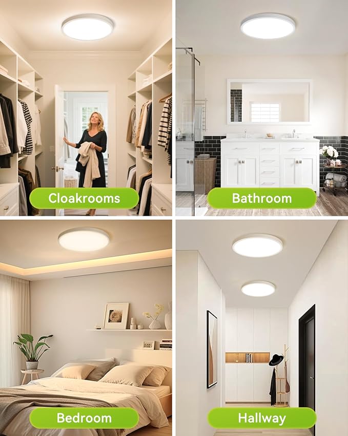 12 Inch LED Flush Mount Ceiling Light Fixture, 24W Modern Ultra-Thin Ceiling Lamp with Remote, 2400LM Dimmable Brightness, 2700K-6500K Adjustable Color Temperature, for Bedroom Living Room Kitchen