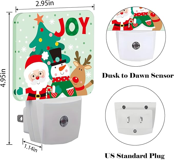 Santa Claus Snowman and Reindeer Night Light ,Plug Into Wall with Dusk To Dawn Light Sensors, Warm Nightlights for Bedroom, Bathroom, Hallway, Kitchen, Gifts Ideal for Boys Girls Women Men