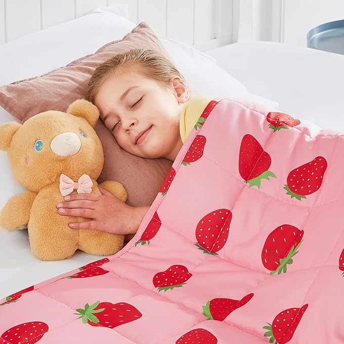 HOSUKKO Weighted Blanket - 10 lbs Pink Strawberry Heavy Blanket - Small Size Breathable Blanket(50 * 60 inches, 10 lbs)