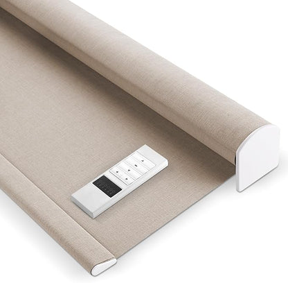 ZSHINE Motorized Blackout Window Blinds Over-Size Customize Width (21-114 Inches) Remote Control Wireless and Rechargeable Motor Roller Shades Blinds for Windows(82133B)