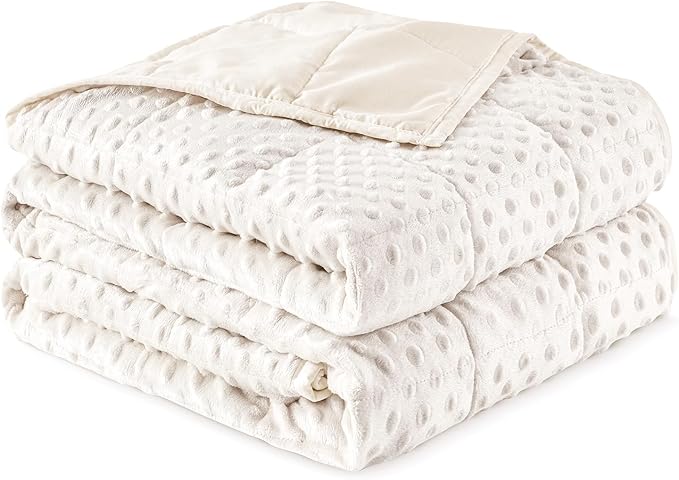 Sivio Weighted Blanket for Adults Twin Size 15 lbs, Soft Heavy Blanket for Stress Relief and Sleep Promotion, Brethable Cooling Weighted Throw Blanket for All-Season, White, 48 x 72 inches