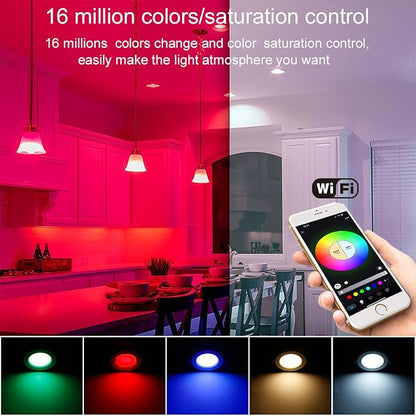 FVTLED Smart Recessed Ceiling Light 4 Inch Kit - 9W RGBWC Color Changing Bluetooth WiFi Recessed Downlights, Dimmable 2700K-6500K LED Can Lights with Remote & Smart Bridge - 10 Pack