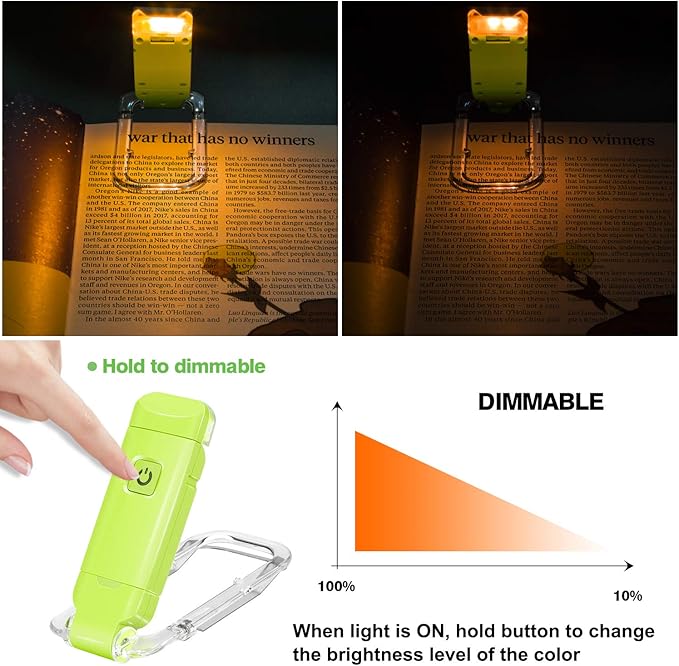 BIGLIGHT Amber Book Reading Light, LED Clip on Book Lights, Reading Lights for Books in Bed, Small Book Light for Kids, USB Rechargeable, 2 Brightness Adjustable for Eye Protection, Green