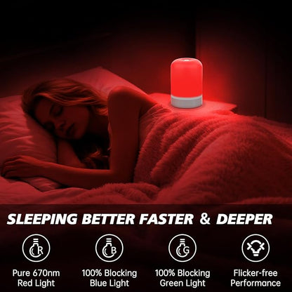 Aogled Red Light Therapy Lamp for Sleep & Relaxation – 670nm Bedside Night Light with Touch Control, Dimmable LED Lamp for Bedroom | Cordless, Rechargeable, Portable Design for Travel & Home Use