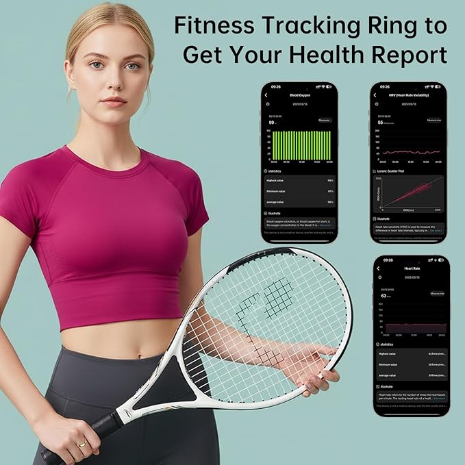 Smart Ring for Women & Men, Fitness Tracker Ring with Heart Rate Monitor, HRV, Sleep Tracking, No Subscription Fee, 10ATM Waterproof Activity Ring for iPhone & Android (Silver, 11#)