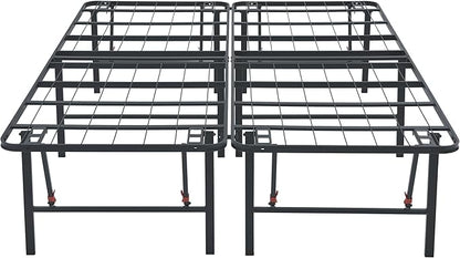 Amazon Basics Foldable Metal Platform Bed Frame with Storage, Sturdy Steel, No Box Spring Needed, 18 Inches High, Tool-Free Easy Assembly, Noise-Free, Queen Size, Black