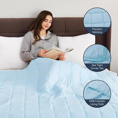 CuteKing Weighted Blanket for Adults: Weighted Blanket with Premium Glass Beads - Breathable Heavy Blanket for Comfort Sleep - Thick Blanket for Adult All Season (20lbs, 60"x80", Light Blue)