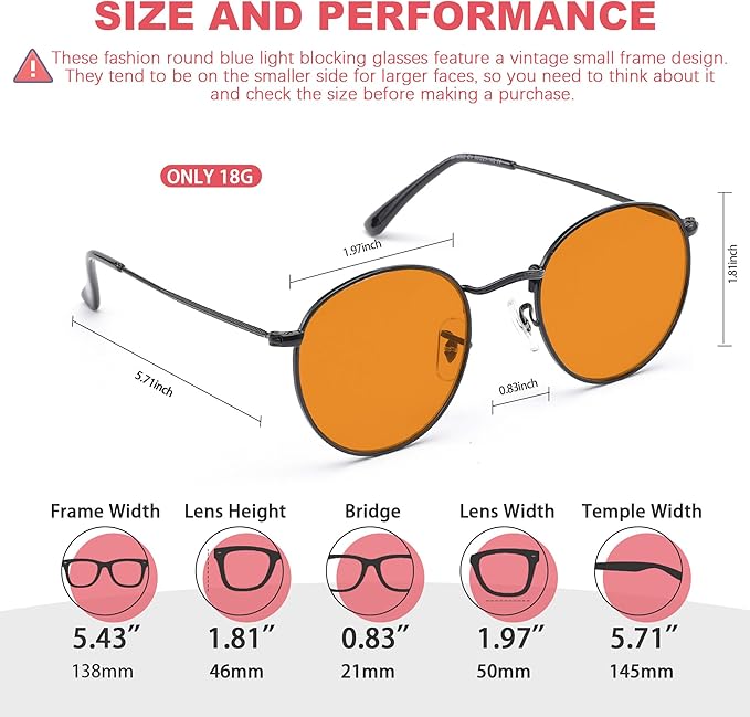 Sleep Blue Light Blocking Glasses for Men and Women, Computer Gaming Glasses Anti Eyestrain & UV Glare