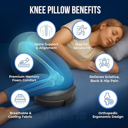 Knee Pillow for Side Sleepers Hip Pain - Between Leg Pillow for Side Sleeping - Sciatica Pain Relief Support for Lower Back, Knees, Joints, and Spine
